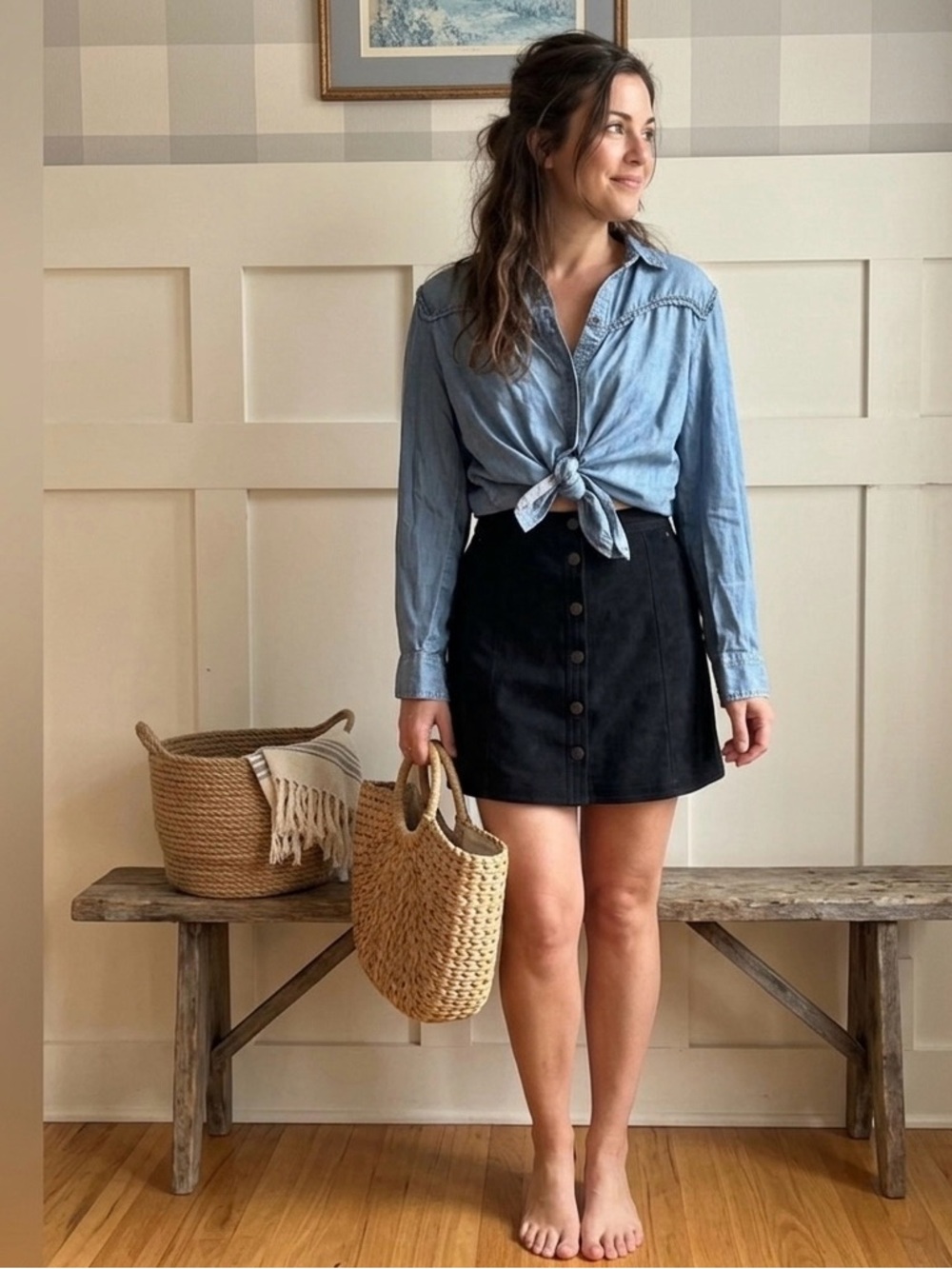 Abercrombie‎ & Fitch Black Button-Front Mini Skirt Size Small